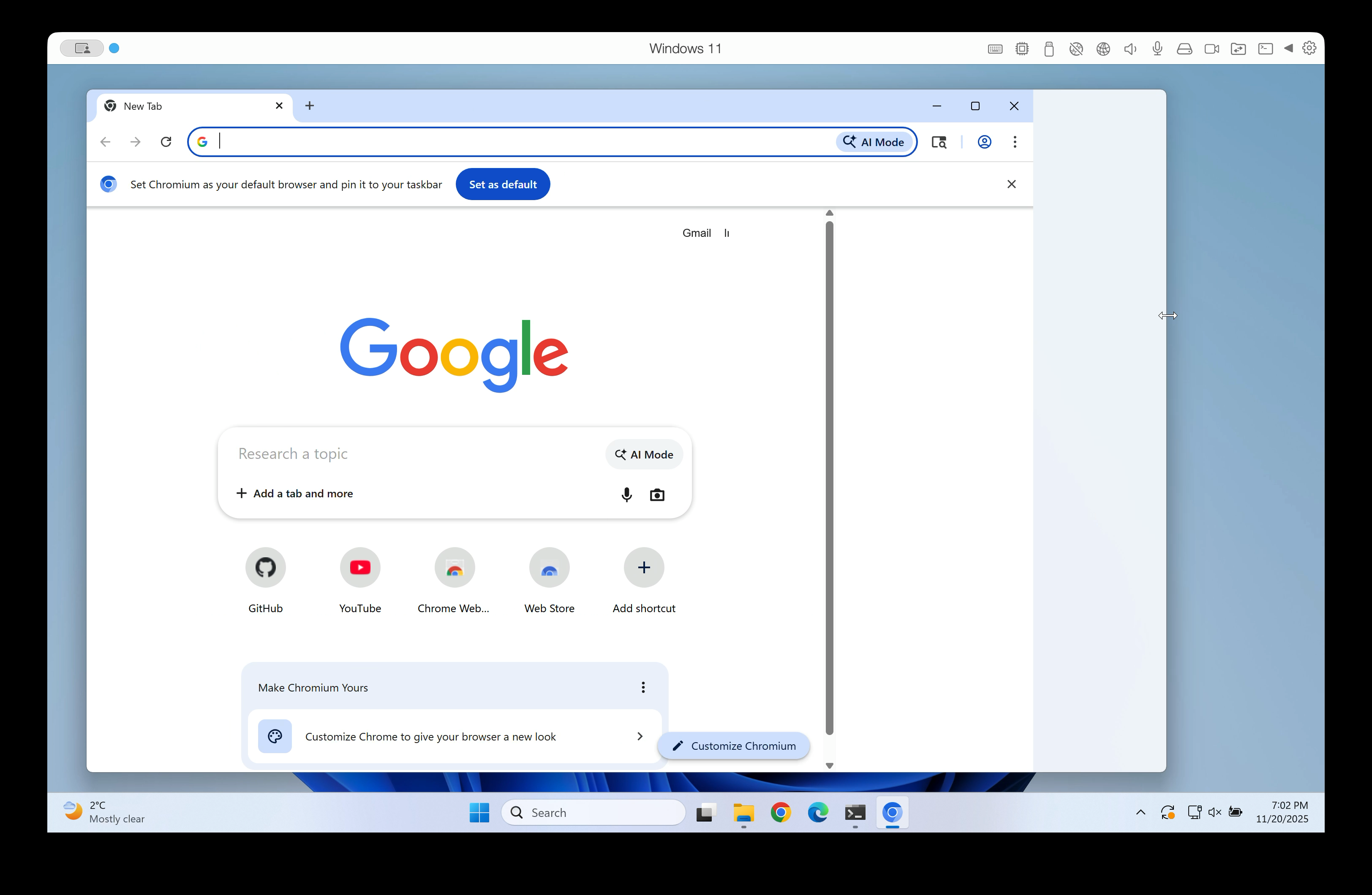 Third frame of the Chromium resize sequence